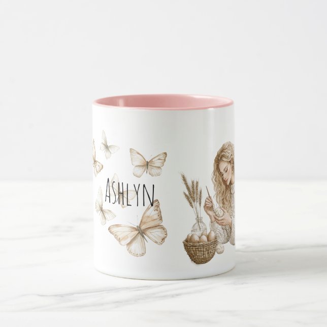 Mug Fille Blonde Œufs de Pâques Papillons (Centre)
