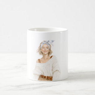 Mug Fille blonde pull blanc