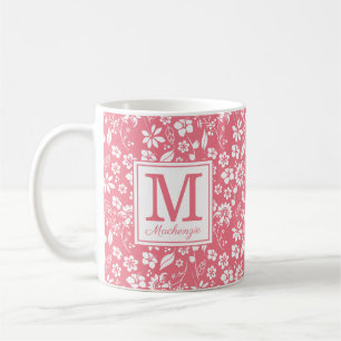 Mug Fille Blush rose Fleurs tropicales Monogramme