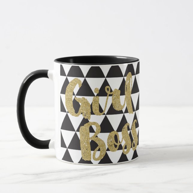 Mug Fille Boss Gold Noir et Blanc Moderne Personnalisé (Gauche)