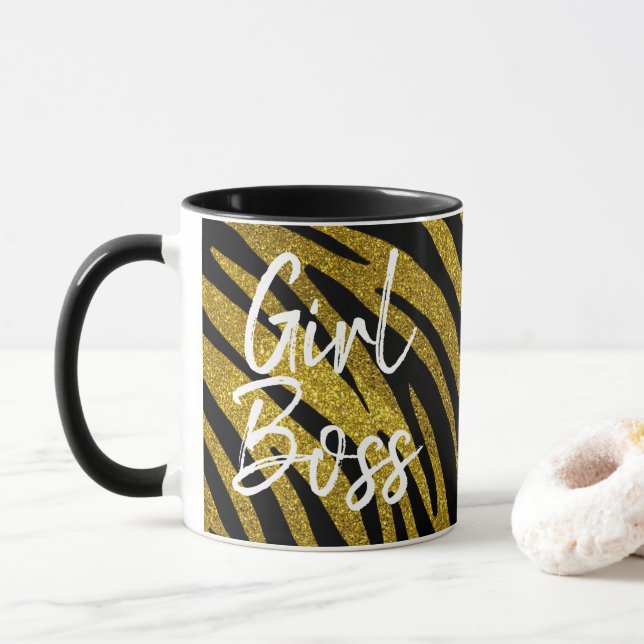 Mug Fille Boss Zebra Stripes & Faux Gold Parties scint (Avec donut)