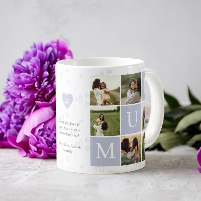 Mug Fille Carré photo maman Monogramme & Personnalisé (Mum Photo Square Gird Monogram & Personalized Coffee Mug)