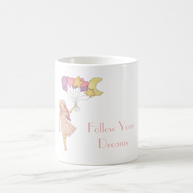 Mug Fille Cœur Violet Jaune Étoiles Lune Ballons (Centre)