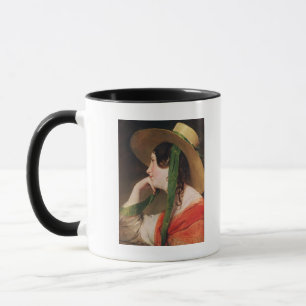 Mug Fille dans un chapeau de paille jaune,