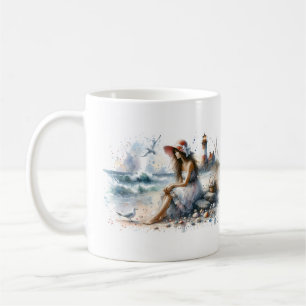 Mug Fille d'aquarelle romantique par phare