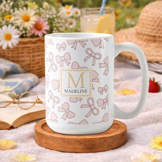 Mug Fille d'arc rose personnalisé Monogramme or nom mi (Créateur téléchargé)