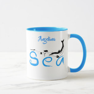 Mug Fille, dauphin, mer drôle élégant personnalisable