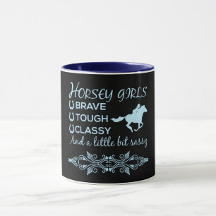 Mug Fille de cheval courageuse coriace classe en bleu 