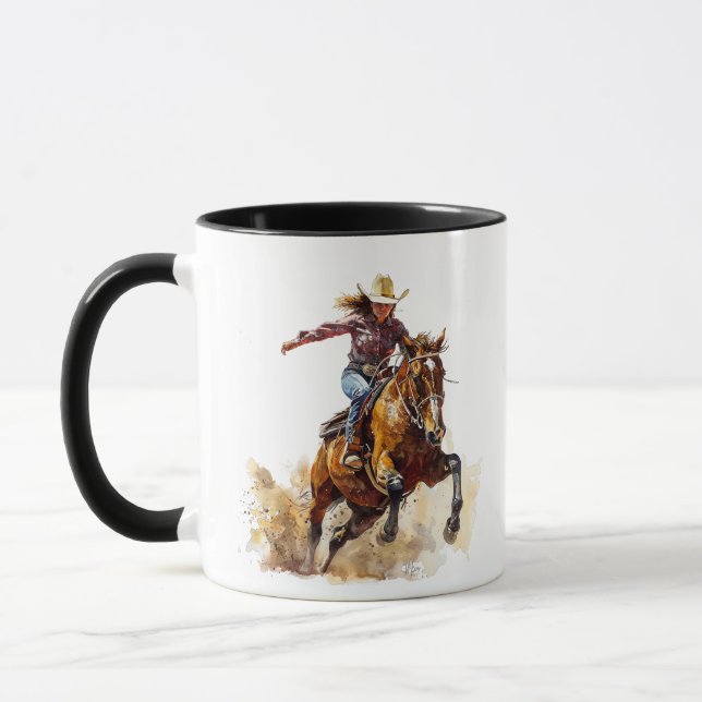 Mug Fille de course de baril et cheval en compétition. (Gauche)