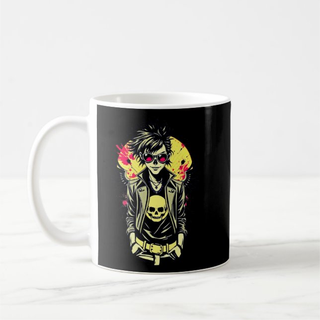 Mug Fille de crâne punk rebelle - Tee rétro (Gauche)