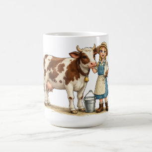 Mug Fille de la ferme avec vache, joli art de campagne