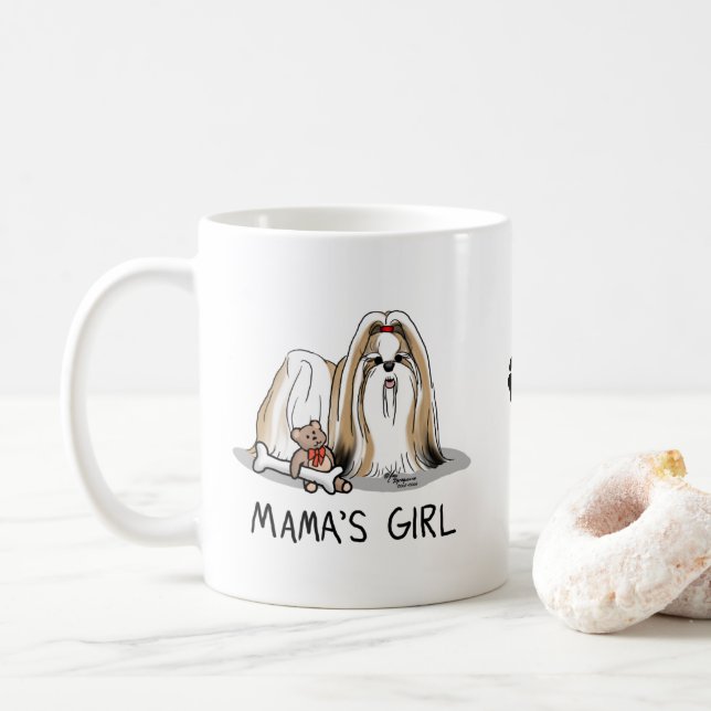 Mug Fille de maman Chih Tzu (blanc tan) Chien Maman mi (Avec donut)