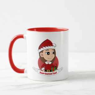 Mug Fille de Noël avec cheveux longs bruns