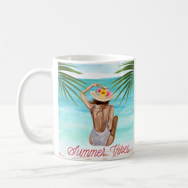 Mug Fille de plage aux vibrations estivales, illustrat (Gauche)
