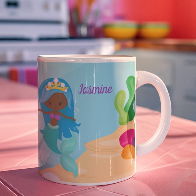 Mug Fille de sirène afro-américaine mignonne enfants p (Créateur téléchargé)