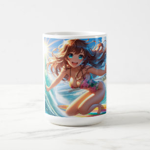 Mug Fille de surfeur anime côtière/nautique/tropicale
