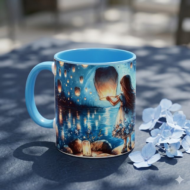 Mug Fille du lac à la lanterne éclairée par la lune (Moonlit Lantern Lake Girl Mug)