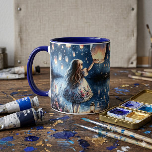 Mug Fille du lac aux lanternes célestes fantaisistes 