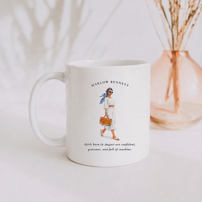 Mug Fille du mois d'août de naissance | Monogramme  (Créateur téléchargé)