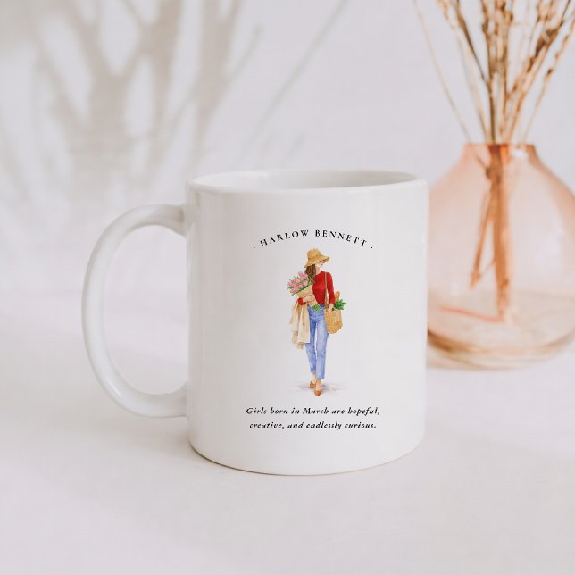 Mug Fille du mois de mars | Monogramme  (Créateur téléchargé)