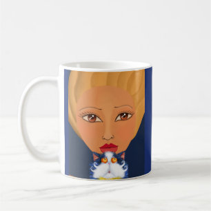 MUG FILLE FEMME AVEC CHAT ART CAFÉ MUSIQUE