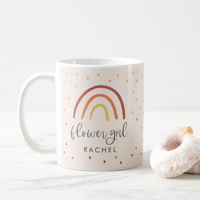 Mug Fille Fleur Personnalisée Arc-en-ciel en terre cui (Avec donut)