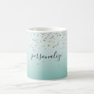 Mug Fille Glam Gold Sparkle Confetti Mint Ombre