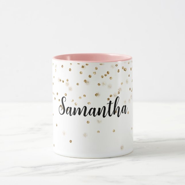 Mug Fille Glam Gold Sparkle Confetti Personnalisé (Centre)