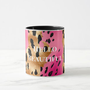 Mug Fille Glam or rose léopard noir
