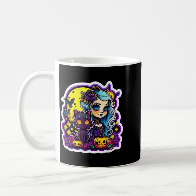 Mug Fille gothique pastel chat noir Halloween Art (Gauche)