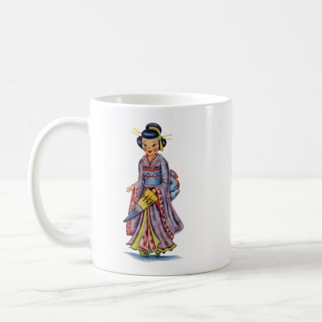Mug Fille japonaise vintage en kimono (Gauche)