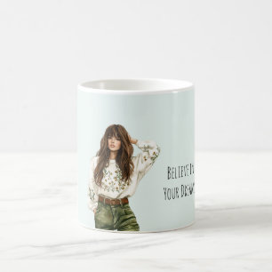 Mug Fille Jean Vert Cheveux Marrons Frange