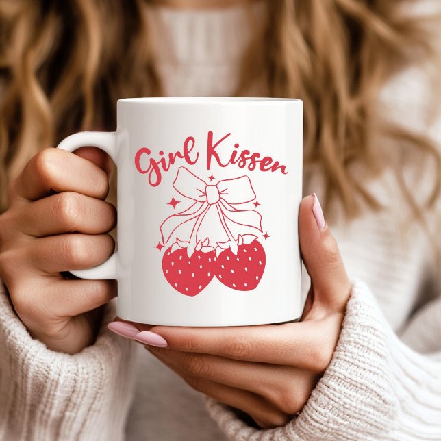 Mug Fille Kisser Pride-mignonne Coquette fraise Lesbie (Créateur téléchargé)