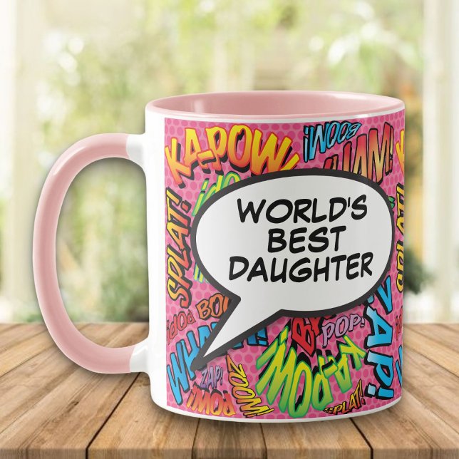 Mug Fille la meilleure du monde Fun Moderne Rétro Band (World's Best Daughter Fun Modern Retro Comic Mug)