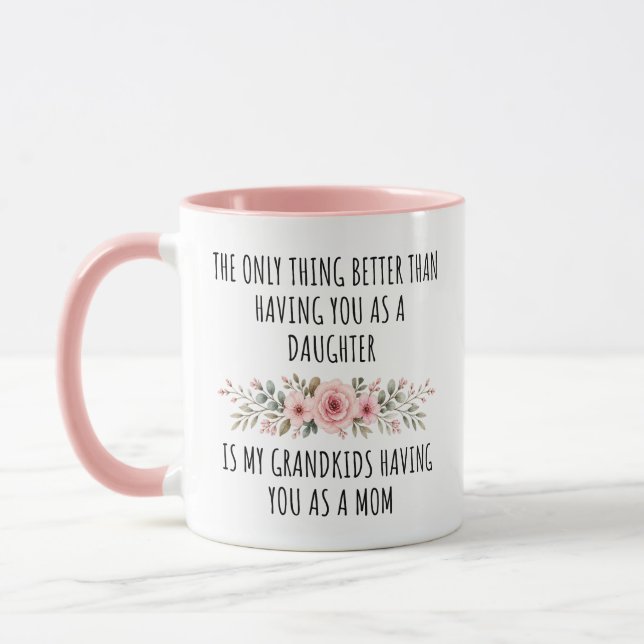 Mug Fille Maman Petits-enfants Citation Florale Rose C (Gauche)