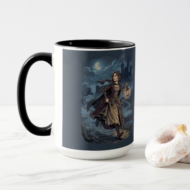 Mug Fille Médiévale Fantastique Gothique Lanterne Chât (Avec donut)