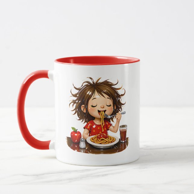 Mug Fille Mignonne Amoureuse de Spaghetti Thème Alimen (Gauche)