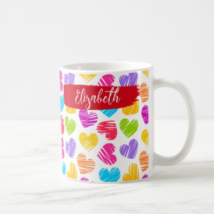 Mug Fille moderne Vibrant Doodled Hearts Nom du Motif