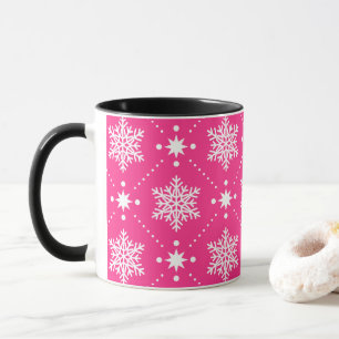 Mug Fille Motif de Noël rose et blanc Snowflakes