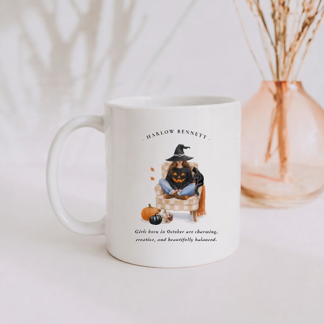 Mug Fille née en octobre | Monogramme  (Créateur téléchargé)