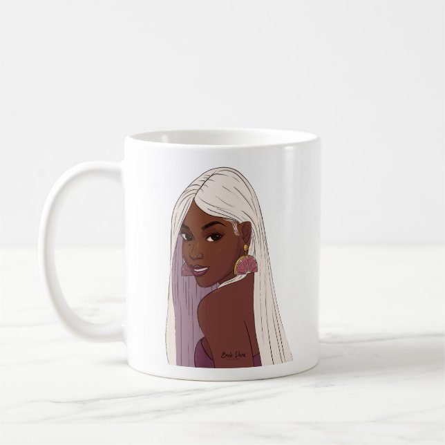 Mug Fille noire aux cheveux blancs avec boucle d'oreil (Gauche)