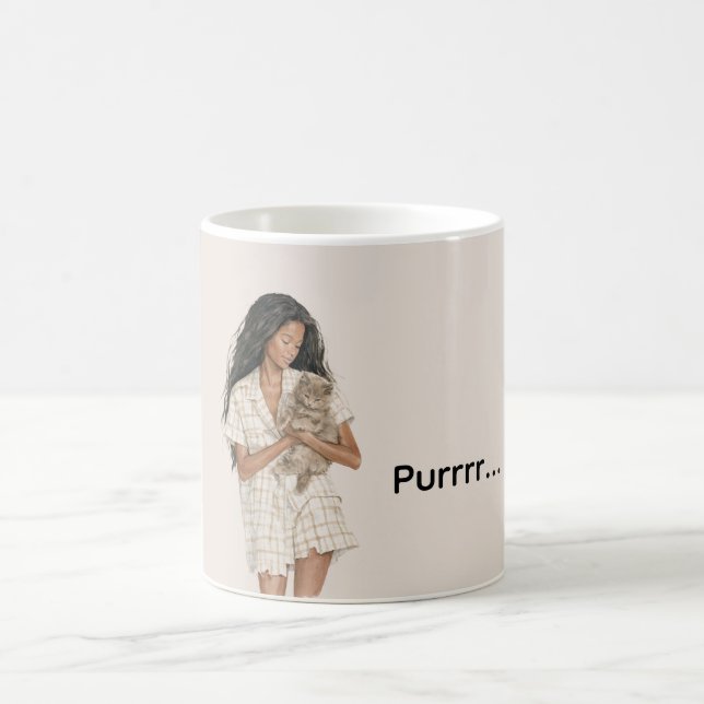 Mug Fille noire chat noir ronronnement Halloween (Centre)