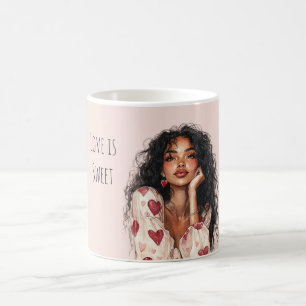 Mug Fille Noire Cœurs Rouges Saint-Valentin Amour