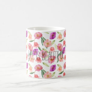 Mug Fille Peach rose violet aquarelle Florale