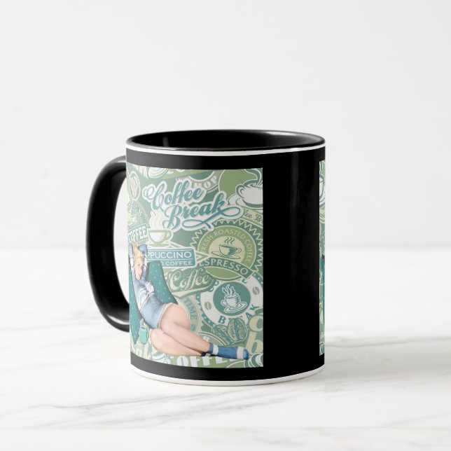 Mug Fille Pin-Up Rétro Collage Pause Café (Devant gauche)