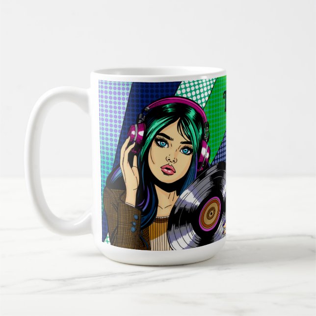 Mug Fille Pop Art avec disque personnalisé (Gauche)