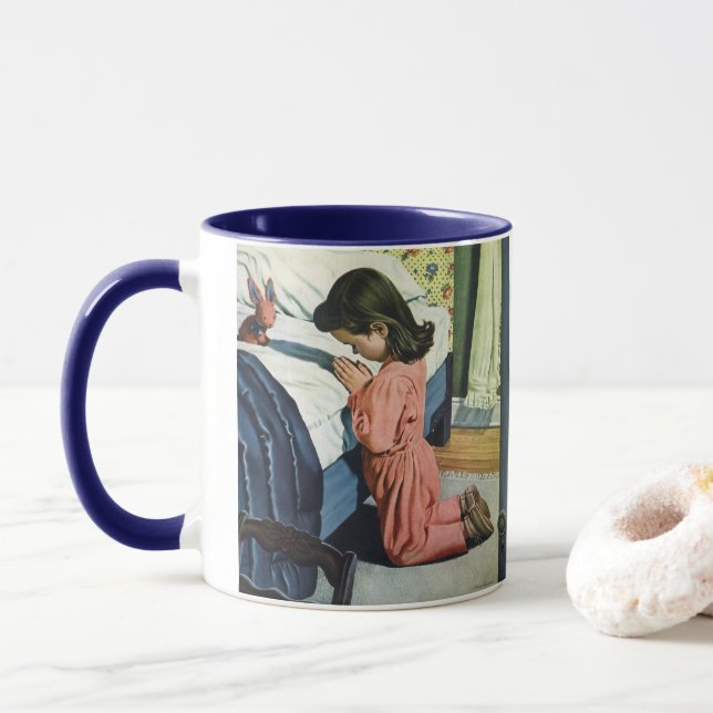Mug Fille priant au coucher, la prière du Seigneur (Avec donut)