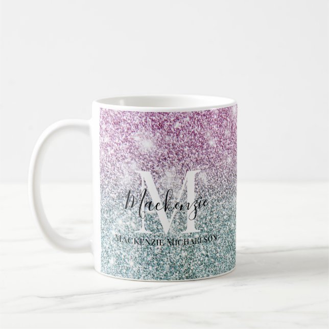 Mug Fille rose bleu violet Parties scintillant Nom du  (Gauche)