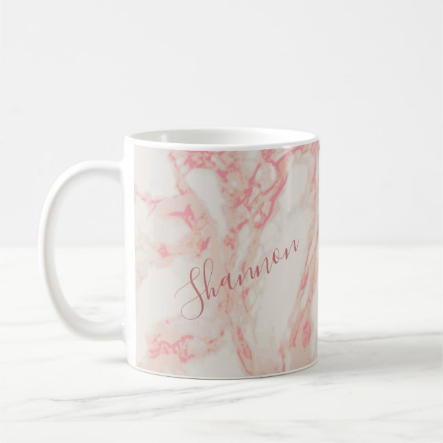 Mug Fille rose marbré beau marbre Nom personnalisé (Gauche)
