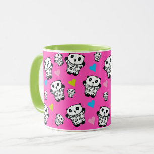 Mug Fille rose mignonne Kawaii Panda Ours Coeurs d'amo